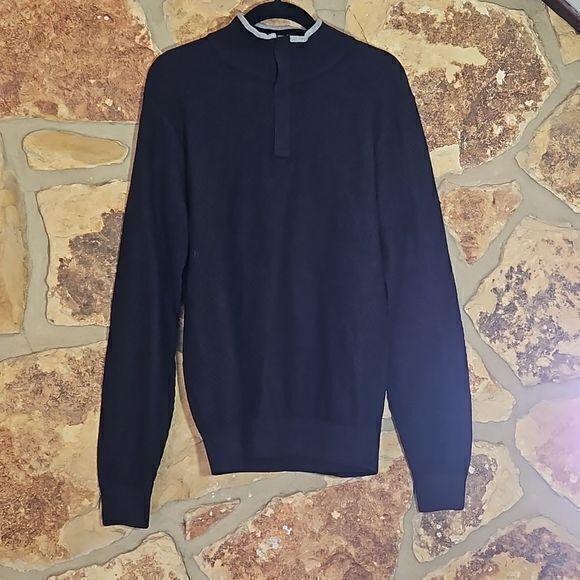 Perry Ellis Black Waffle Knit Long Sleeve Pullover 1/4 Zip Sweater Sz M New‎ - Picture 1 of 14